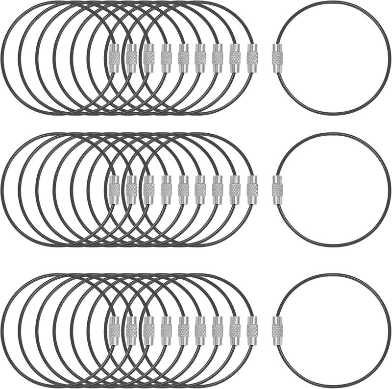 DFTOA -30 Pack 6 inch Extendable Wire Keychain Cable/Luggage Tags/Loops Holder/ID Tag Keeper, Black Cable Key Ring - Image 1